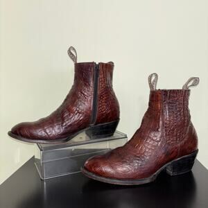 Calexico Croc Embossed Leather Ankle Boots Mens 8.5–9 Western Zip Made In Mexico